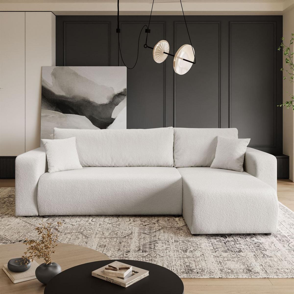 ECKSOFA VESPO L mit Schlaffunktion und Bettkasten - Ecru, Textil (247/143cm) - Lookway