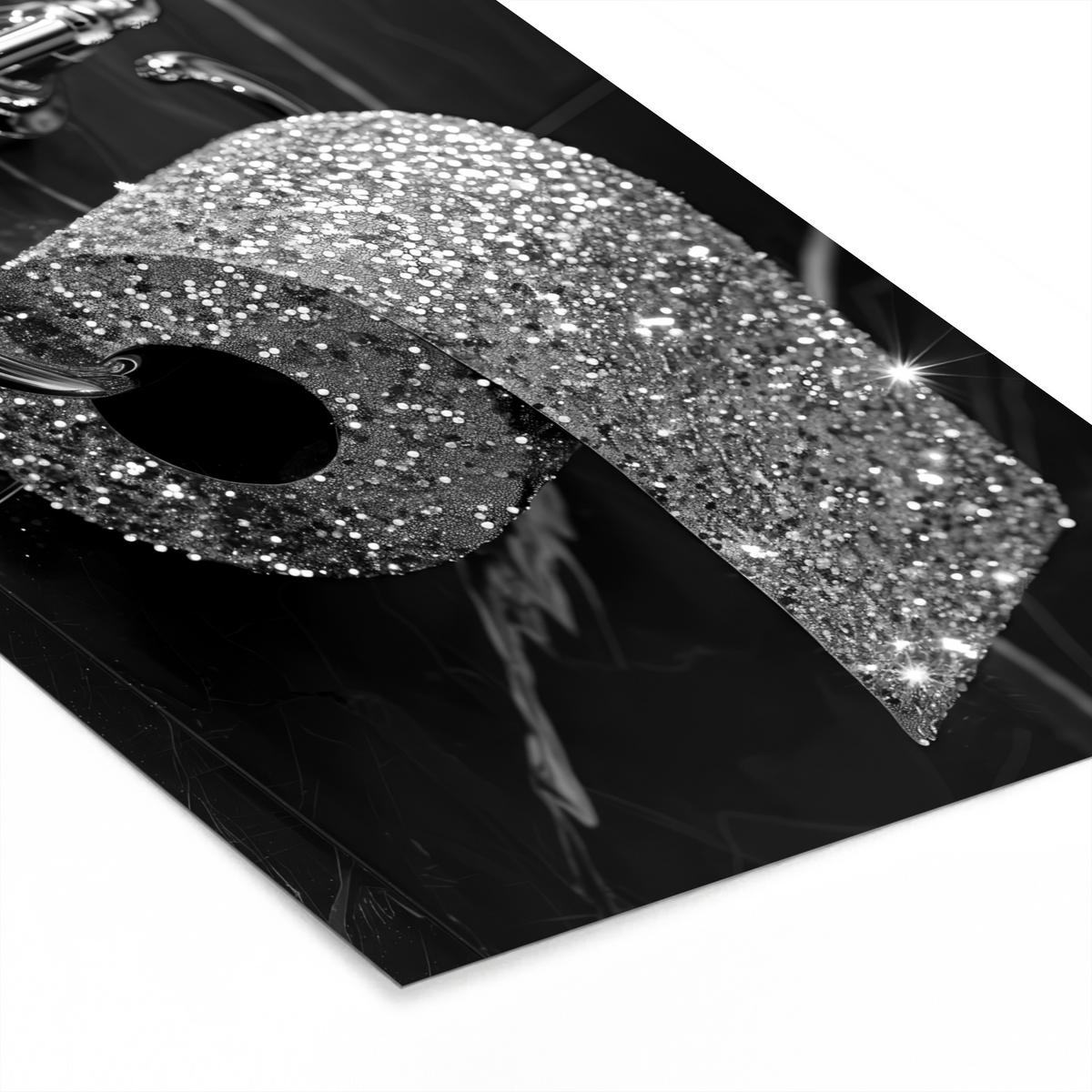 POSTER MIT RAHMEN WC - Toilettenpapier - Schwarz und weiß - Glitter Bilder mit Rahmen 40x60 cm - Silberfarben, Papier (40/60cm) - MuchoWow