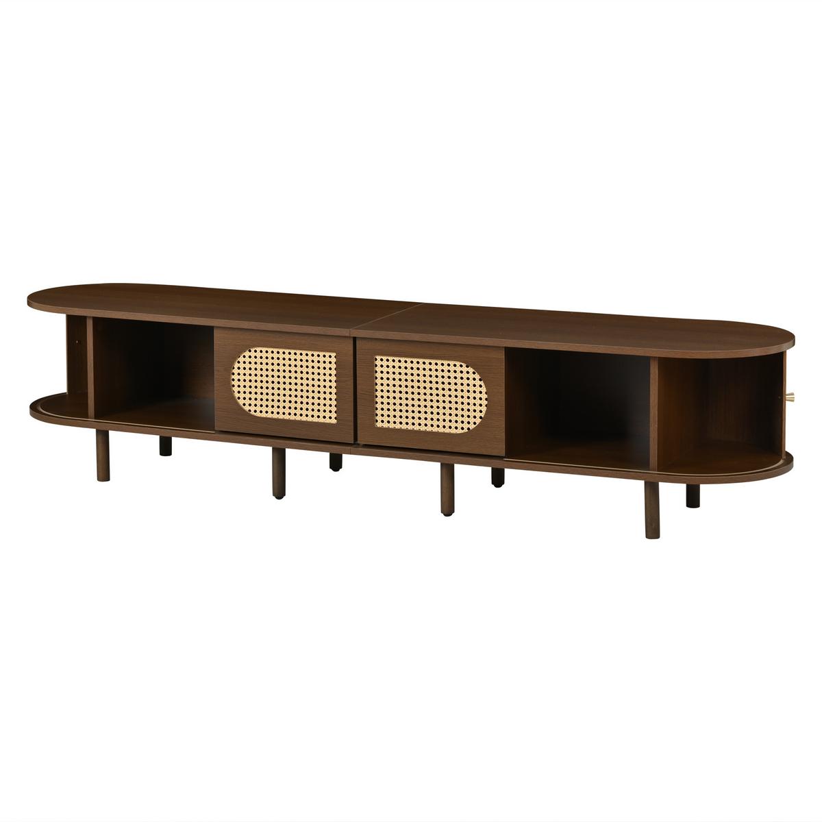 TV LOWBOARD walnuss rattan oval 180cm schiebetüren - Wildeiche, Holzwerkstoff (180/40/40cm) - Urban Meuble
