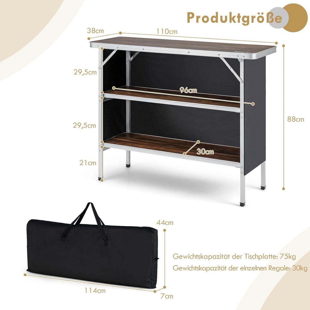 CAMPINGSCHRANK Kaffee - Braun, Holzwerkstoff (38/110/88cm) - COSTWAY