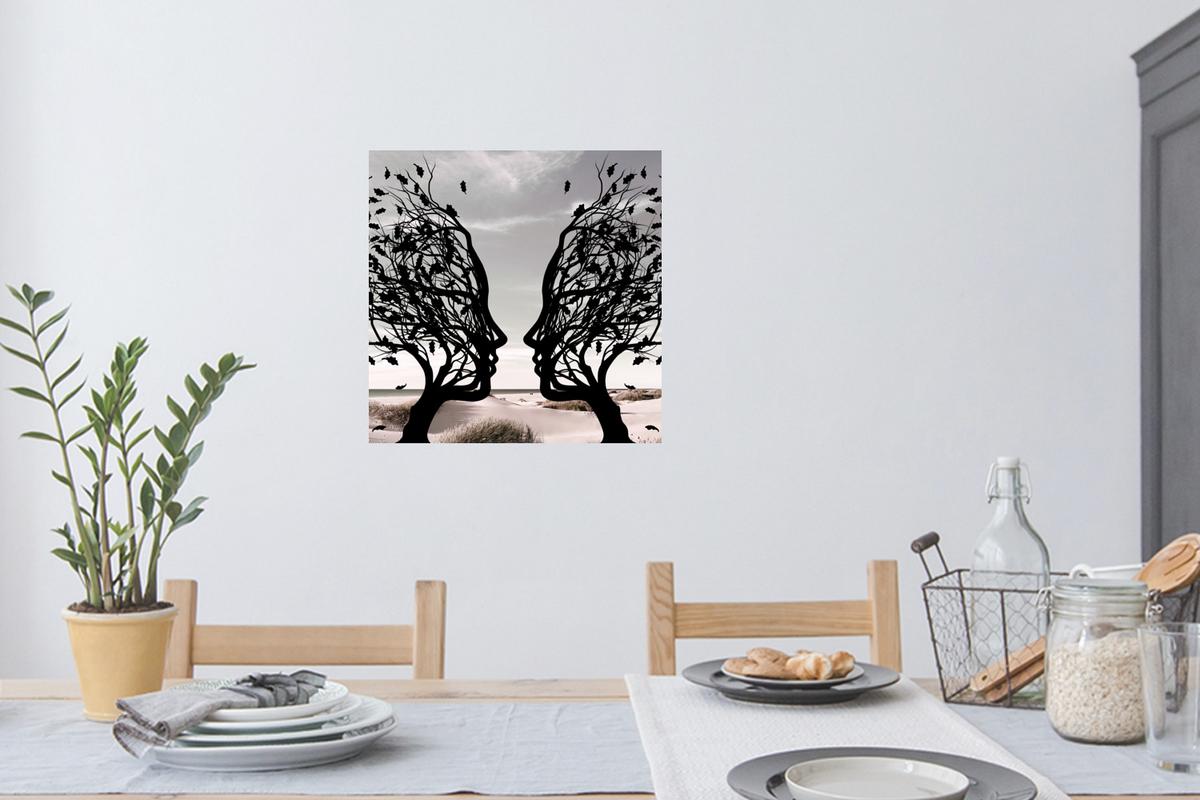 WANDTATTOO Strand - Meer - Menschen - Baum - Moderne Kunst Wanddeko 50x50 cm - Hellgrau, Kunststoff (50/50/0.1cm) - MuchoWow