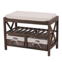 SCHUHREGAL SITZBANK Braun, Cremeweiß - Braun/Weiß, Holz (65/45/34cm) - MCW