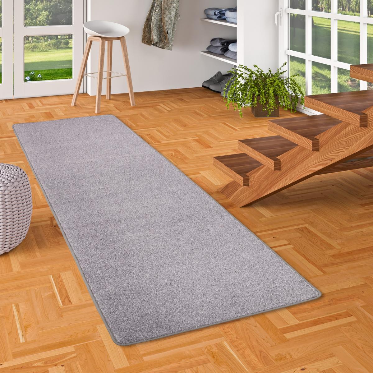 TREND VELOURS LÄUFER TEPPICH JOY - Grau, Textil (100/100cm) - Snapstyle