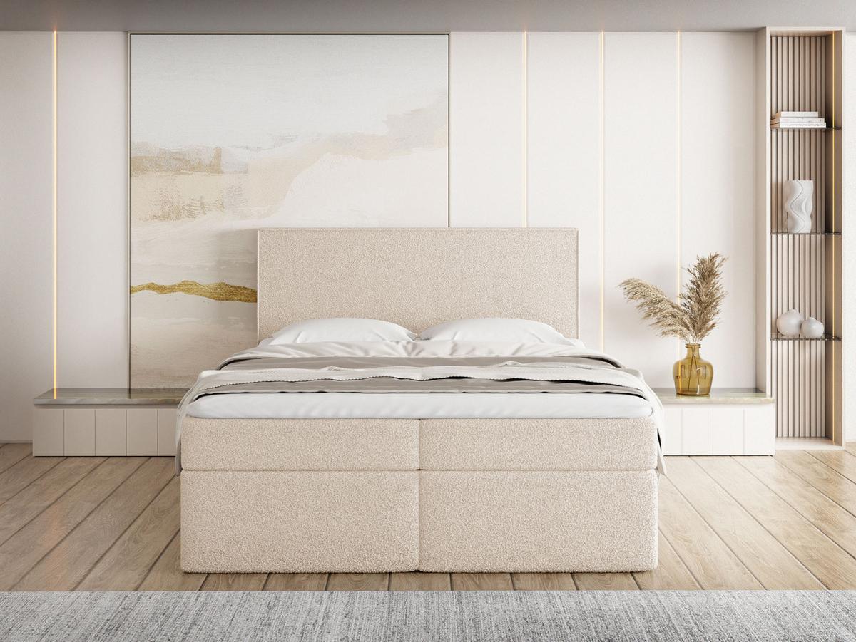 BOXBETT Terra mit Bettkasten, Boucle Beige 200/200 cm – 7-Zonen Taschenfederkern-Matratze & Komfortschaum-Topper - Beige, Kunststoff/Textil (200/200cm) - WFL GROUP