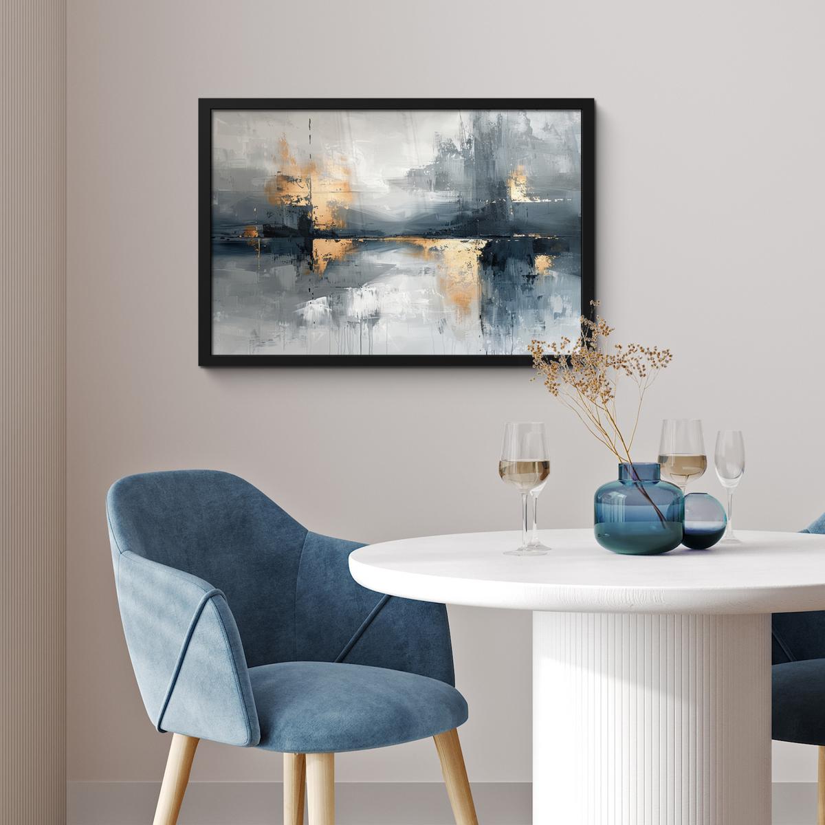 POSTER MIT RAHMENGERAHMTES BILD Kunst - Grau - Gold - Abstrakt 60x40 cm - Dunkelgrau, Papier (60/40cm) - MuchoWow