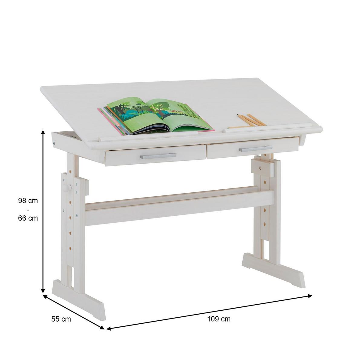 KINDERSCHREIBTISCH OLIVIA - Weiß, Holz (109/130/55cm) - IDIMEX