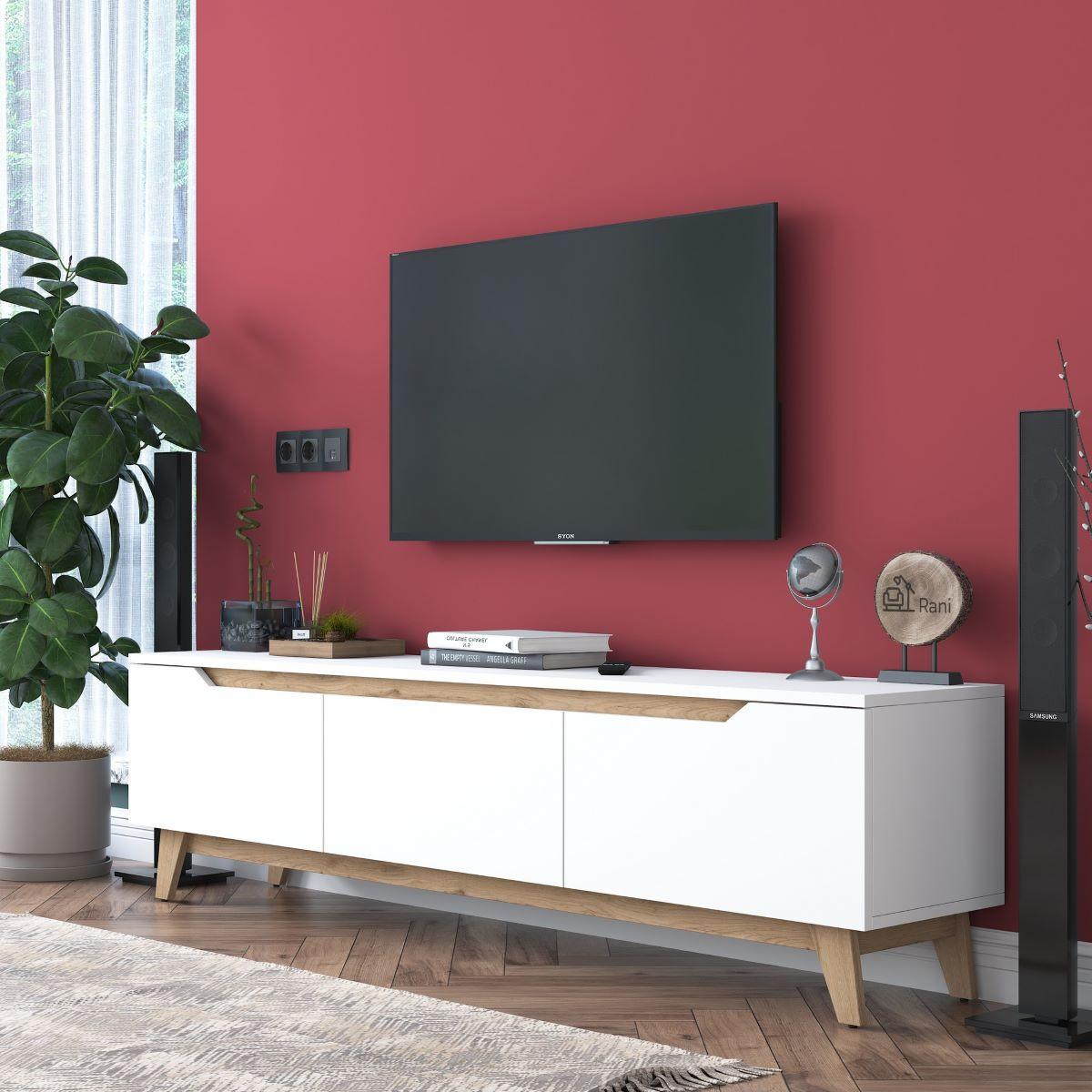 TV-MÖBEL mit 3 Türen weiß - L180 cm - Weiß, Holzwerkstoff (35/48.6/12.5cm) - Calicosy