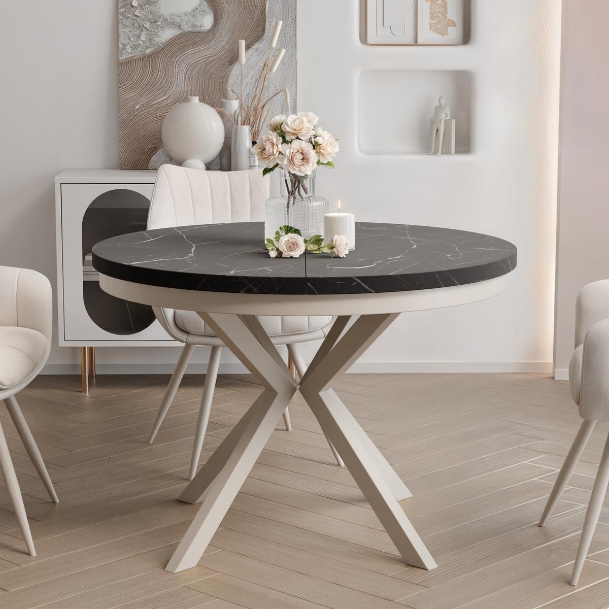AUSZIEHTISCH MILTON 90-166/76 cm mit Metallgestell und Zarge, Kaschmir / Grigia Pietra - Kaschmir/Grau, Holzwerkstoff/Metall (90/90/76cm) - Idohome