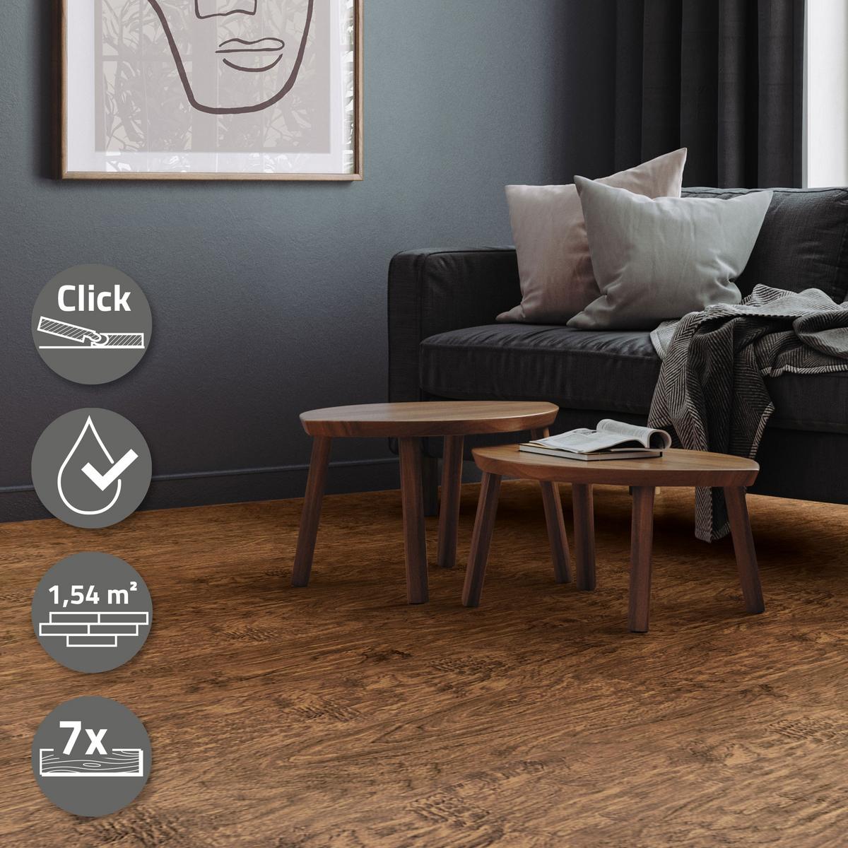 VINYLBODEN Click 1,54m²/7 Dielen Classic Akazie - Naturfarben, Kunststoff (122/18/0.42cm) - ML-DESIGN
