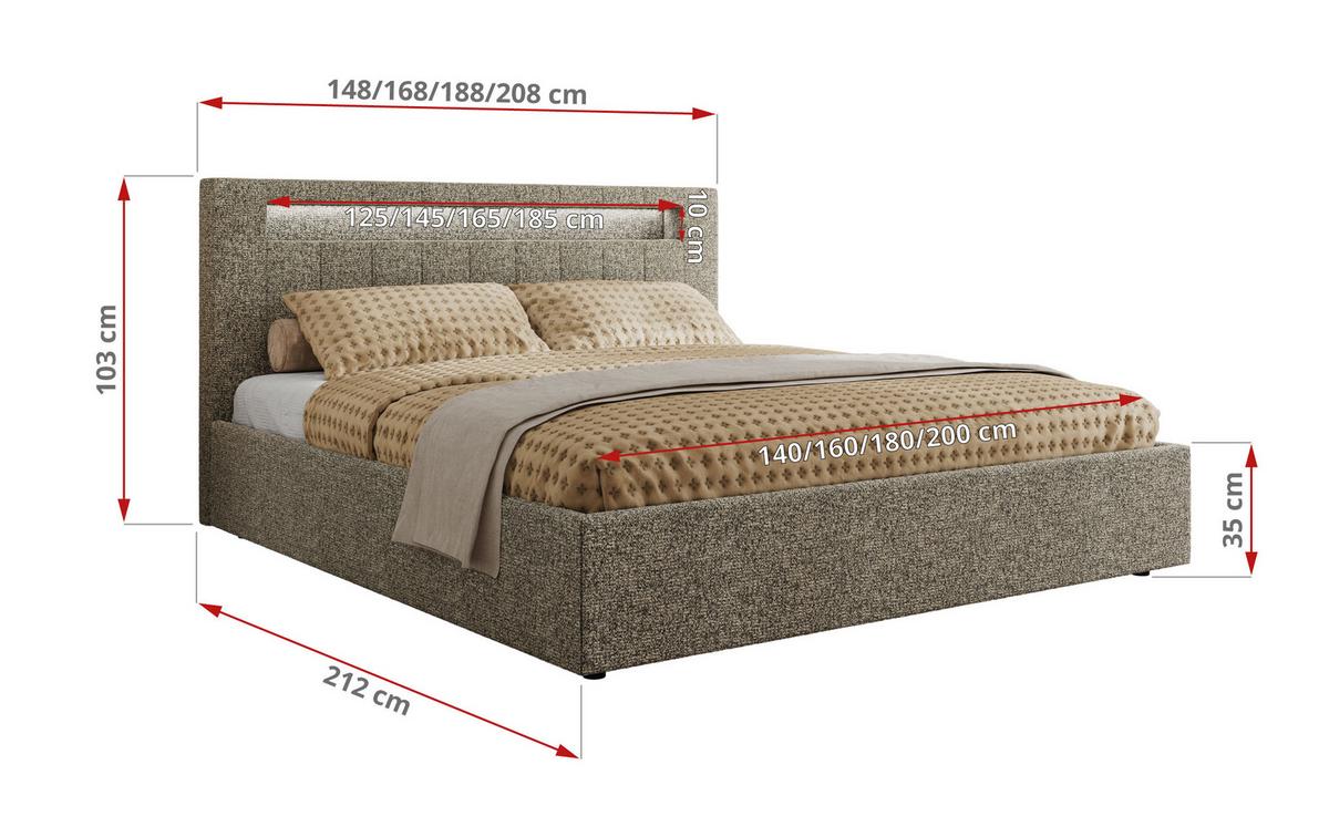 POLSTERBETT GOLD 5 CLASSIC 140/200 - Grau Strukture - Pocket-Matratze - Grau, Textil (140/200cm) - MKS