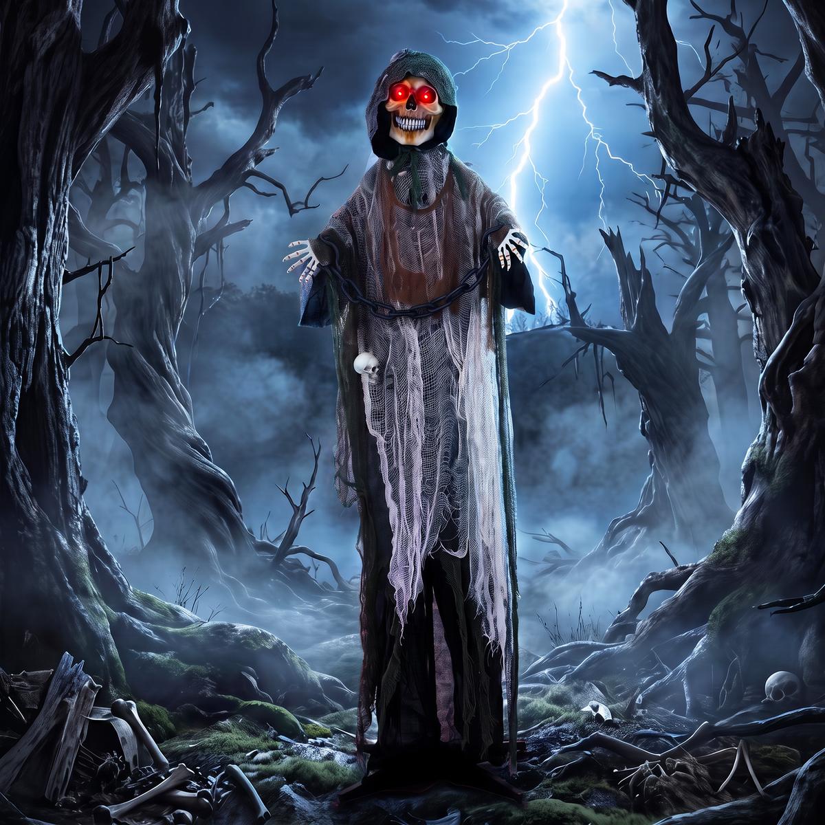 ANIMIERTE-HALLOWEEN-DEKORATION Metall Polyester Schwarz - Schwarz, Kunststoff (18/170/70cm) - HOMCOM