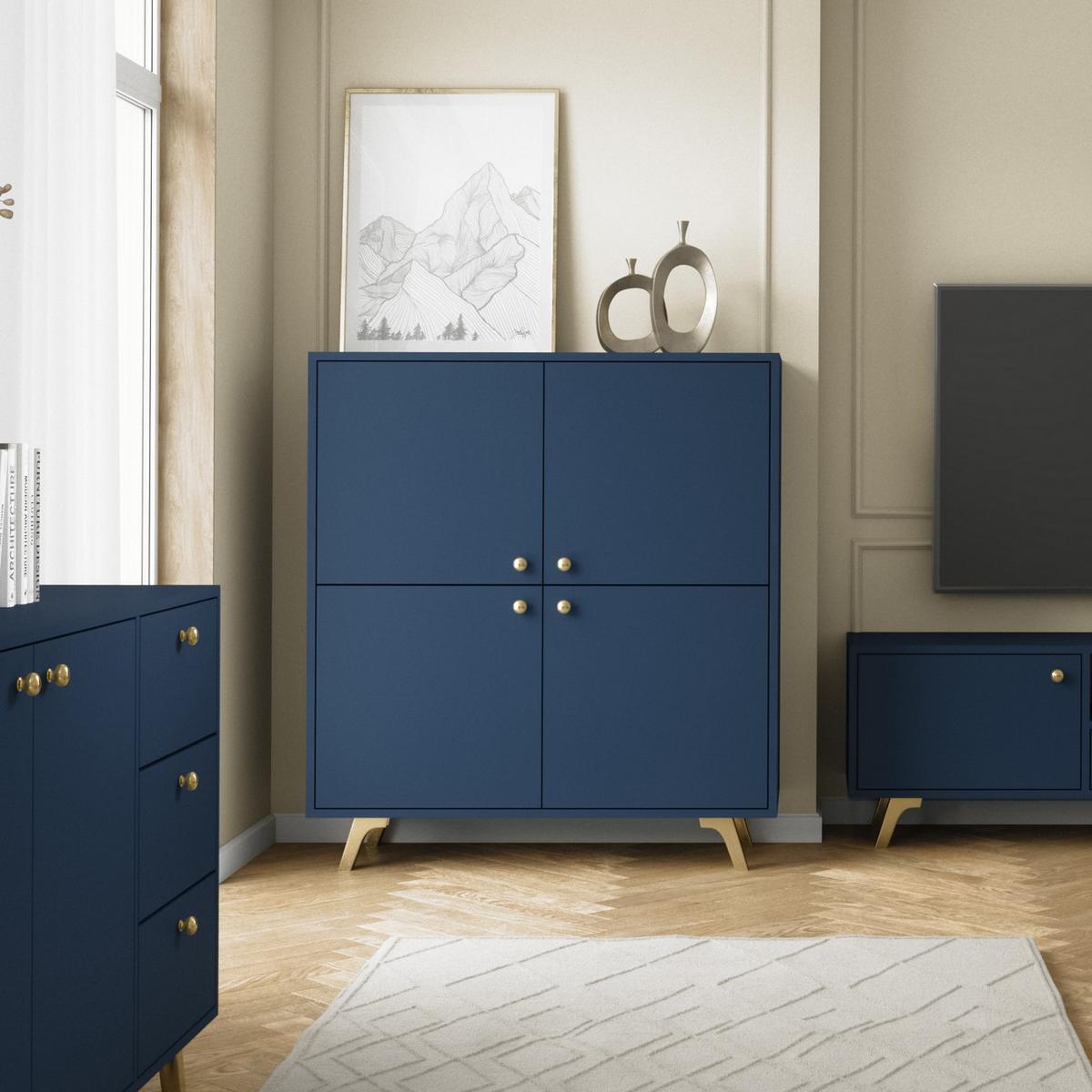 KOMMODE GALIO 140/86/41cm mit Schubladen 4 Türen Blau - Blau, Holzwerkstoff (140/86/41cm) - MASSENO
