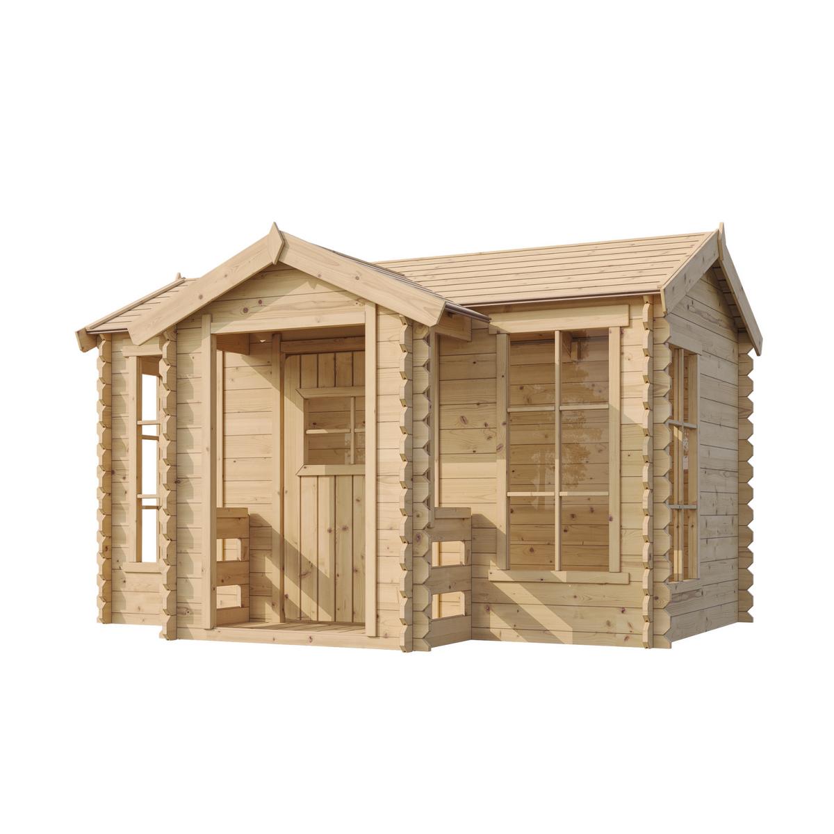 KINDERSPIELHAUS aus Holz - B241xT178xH151 cm/2.63m2 - M520 - Beige, Holz (241/151/187cm) - Timbela