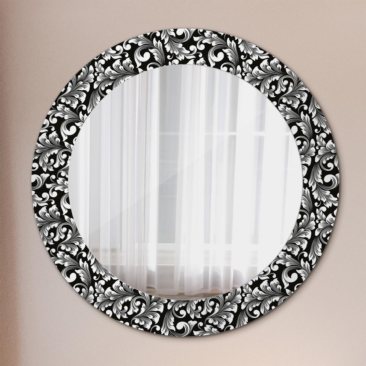 SPIEGEL Rund Ø 60 cm mit Aufdruck - Schwarz/Weiß, Glas (60/60/0.4cm) - Wallfluent