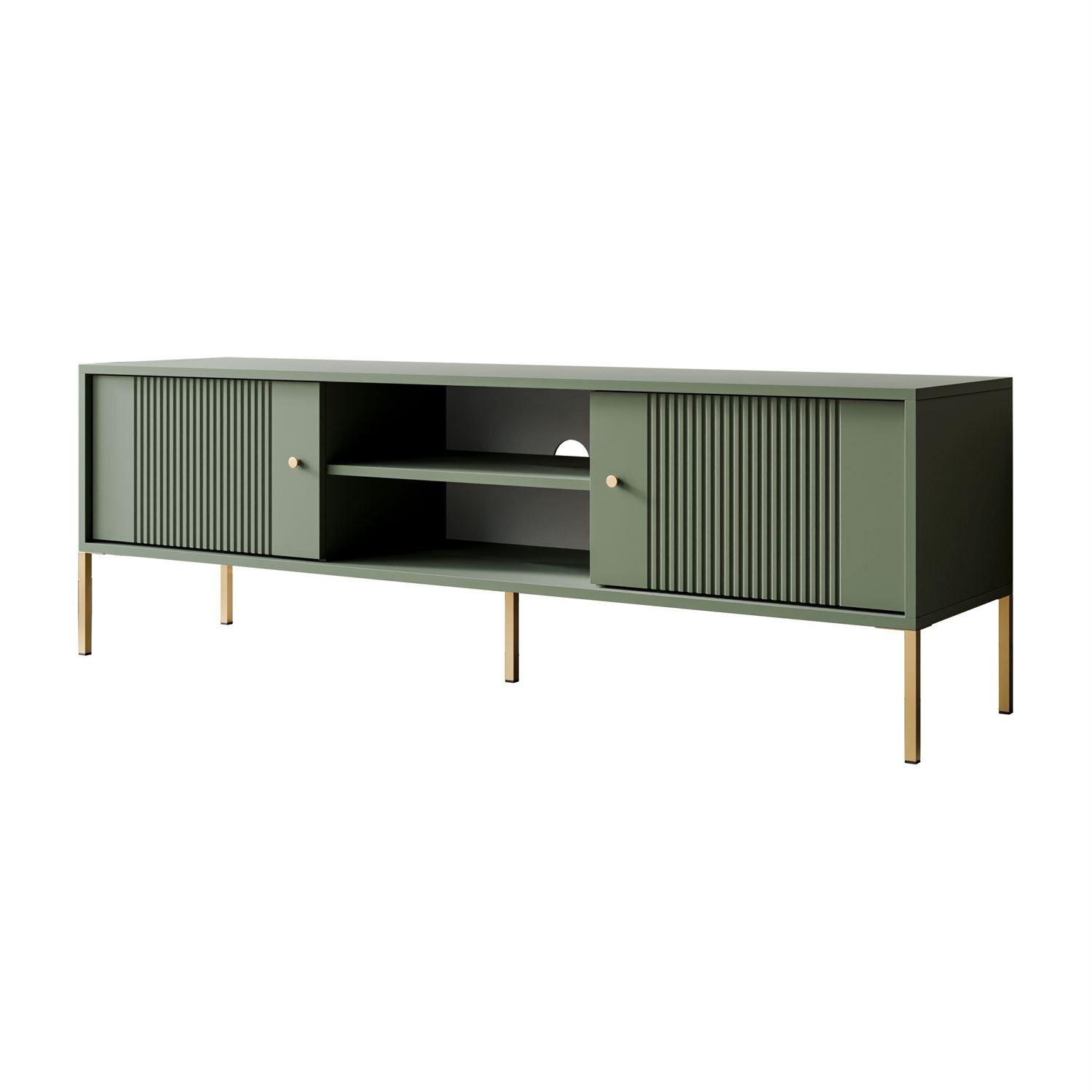 TV-UNIT VIVALDI mit geriffelten Fronten - Grün, Holzwerkstoff (155/51/39cm) - Lookway