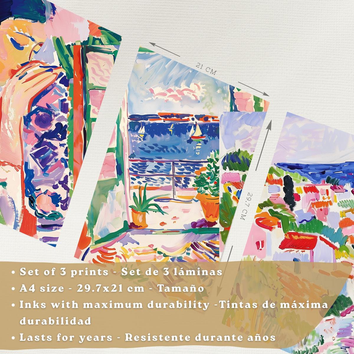 POSTER 3er Bilder-Set Wandbilder Maritim Blau modern Wohnzimmer Deko, Schlafzimmer, Küche, Badezimmer Schwarzer Rahmen A4 - Schwarz, Papier (29.7/1/21cm) - Nacnic