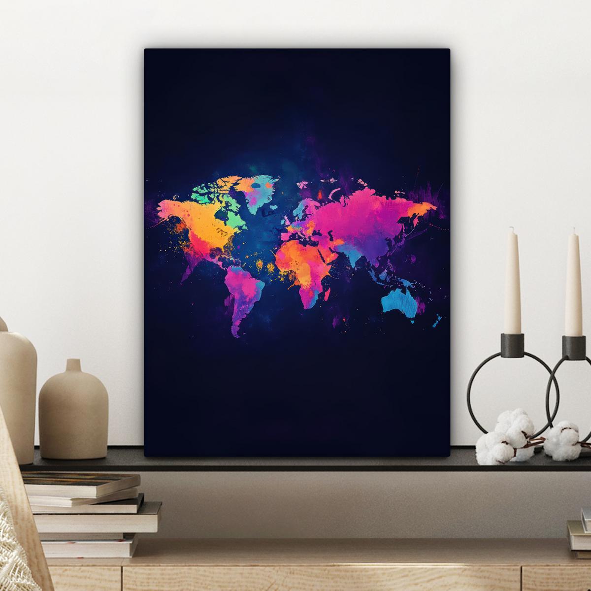 LEINWANDBILD Weltkarte - Bunt - Graffiti Room Decor 30x40 cm - Multicolor, Textil (30/40cm) - MuchoWow