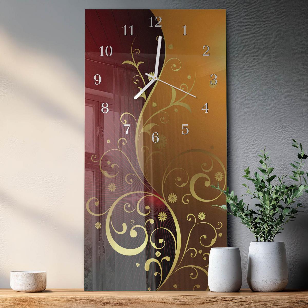 WANDUHR aus Glas 30x60 cm - Abstraktion - Rot, Glas (30/60/0.4cm) - TULUP