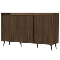 KOMMODE Amfali mit 3 Türen, geriffelte Fronten, Push-to-open, Metallbeine, 150 cm, Walnussfarben - Walnussfarben/Schwarz, Holzwerkstoff/Metall (150/92/41cm) - Beautysofa
