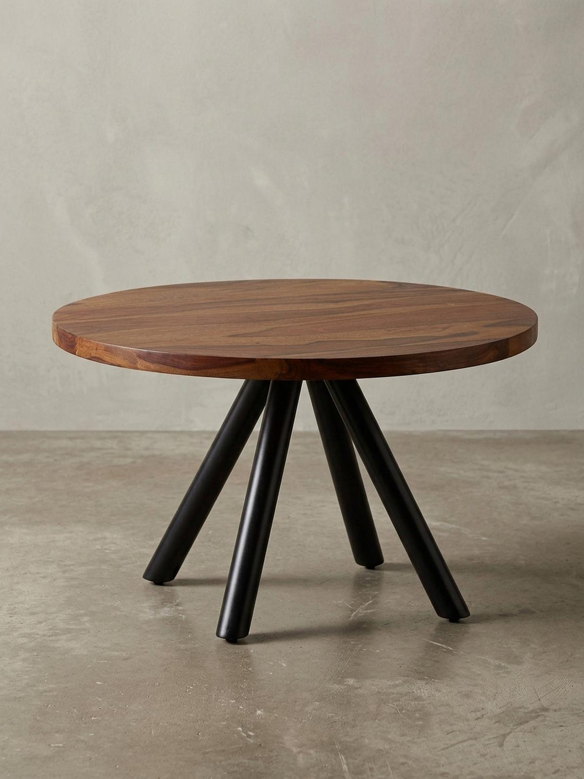 COUCHTISCH rund aus Massivholz und Metall, Handgefertigt - Schwarz/Braun, Holz/Metall (60/60/35cm) - KADIMA DESIGN