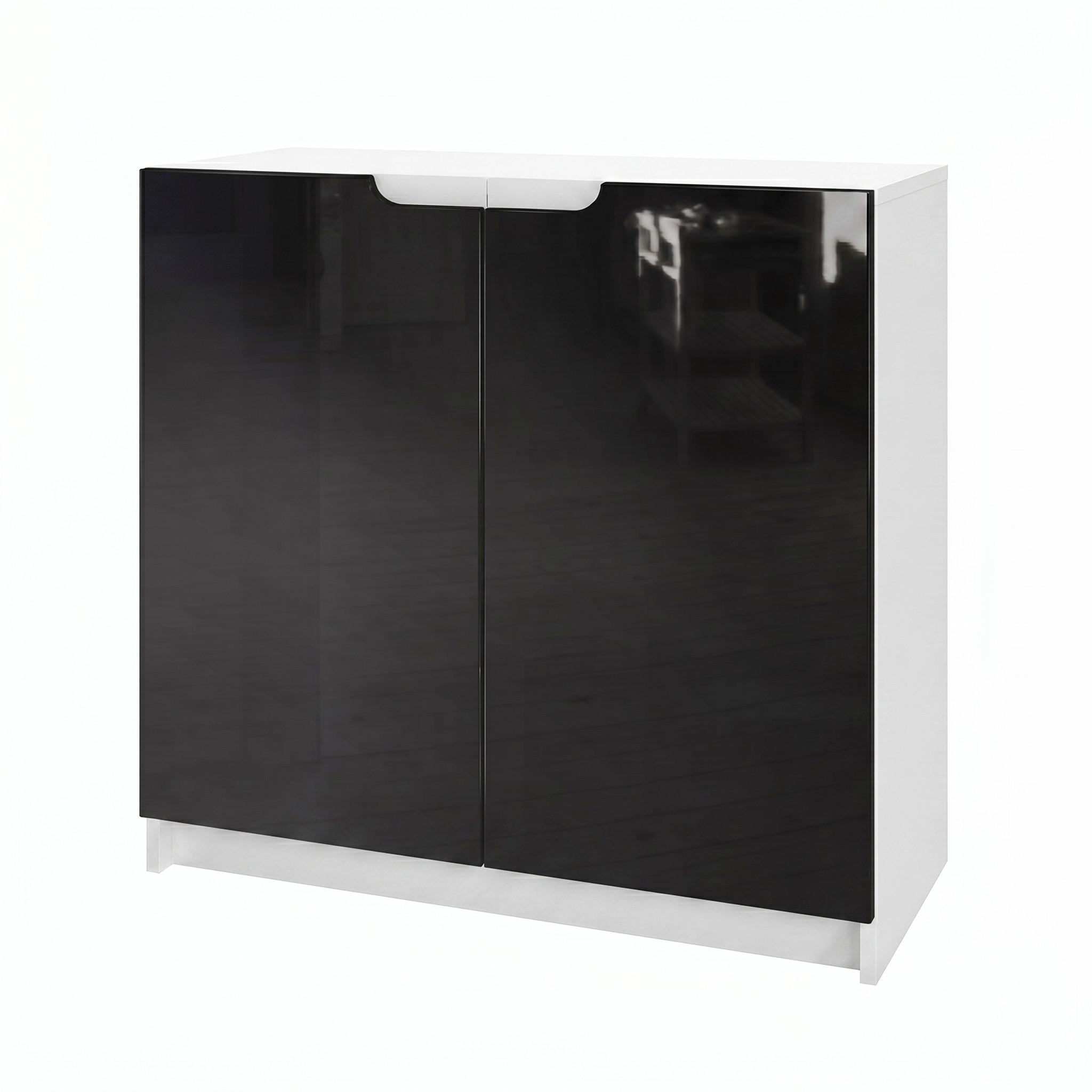 KOMMODE Logan Fronten in Schwarz Hochglanz - Schwarz Hochglanz, Holzwerkstoff (82/78/37cm) - Vladon