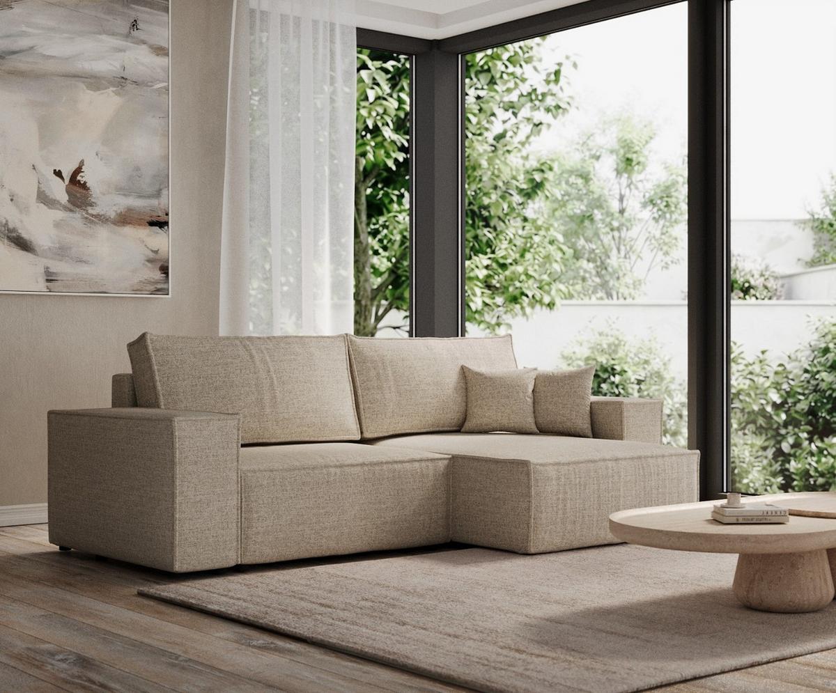 ECKSOFA CAVO mit Schlaffunktion Beige im City Stoff - Beige/Schwarz, Holz/Holzwerkstoff (255/148cm) - AltaBeds