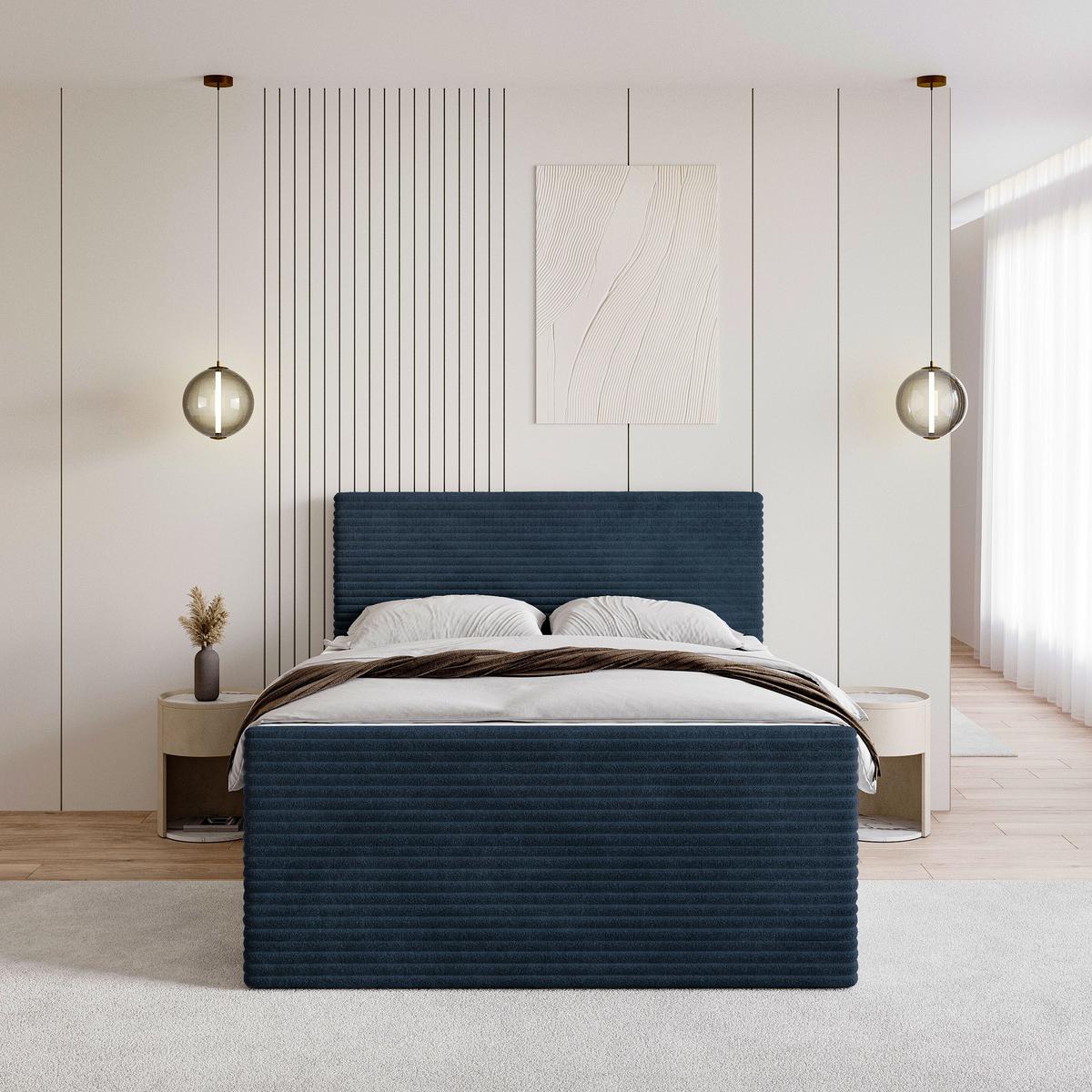 BOXBETT NOLEN 160x200 cm mit Matratze und Topper - Blau - Blau, Holz (160/200cm) - MASSENO