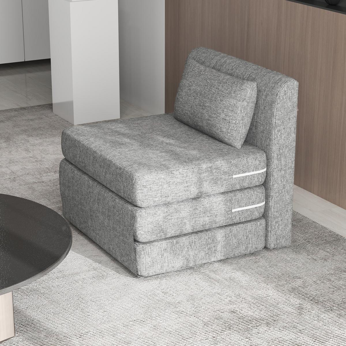 BODENSESSEL 2-in-1 Klappbar Schlafsofa mit Kordoptik für Wohnzimmer, Grau - Grau, Textil/Metall (75/74/80cm) - HOMCOM