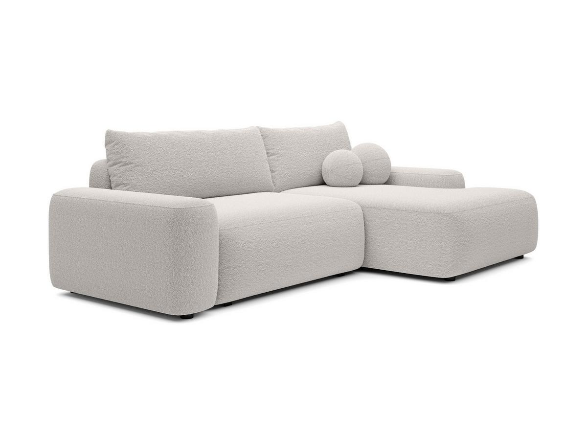ECKSOFA RUOTA Grau Boucle-Stoff mit Schlaffunktion - Grau, Holz (264/162cm) - MASSENO