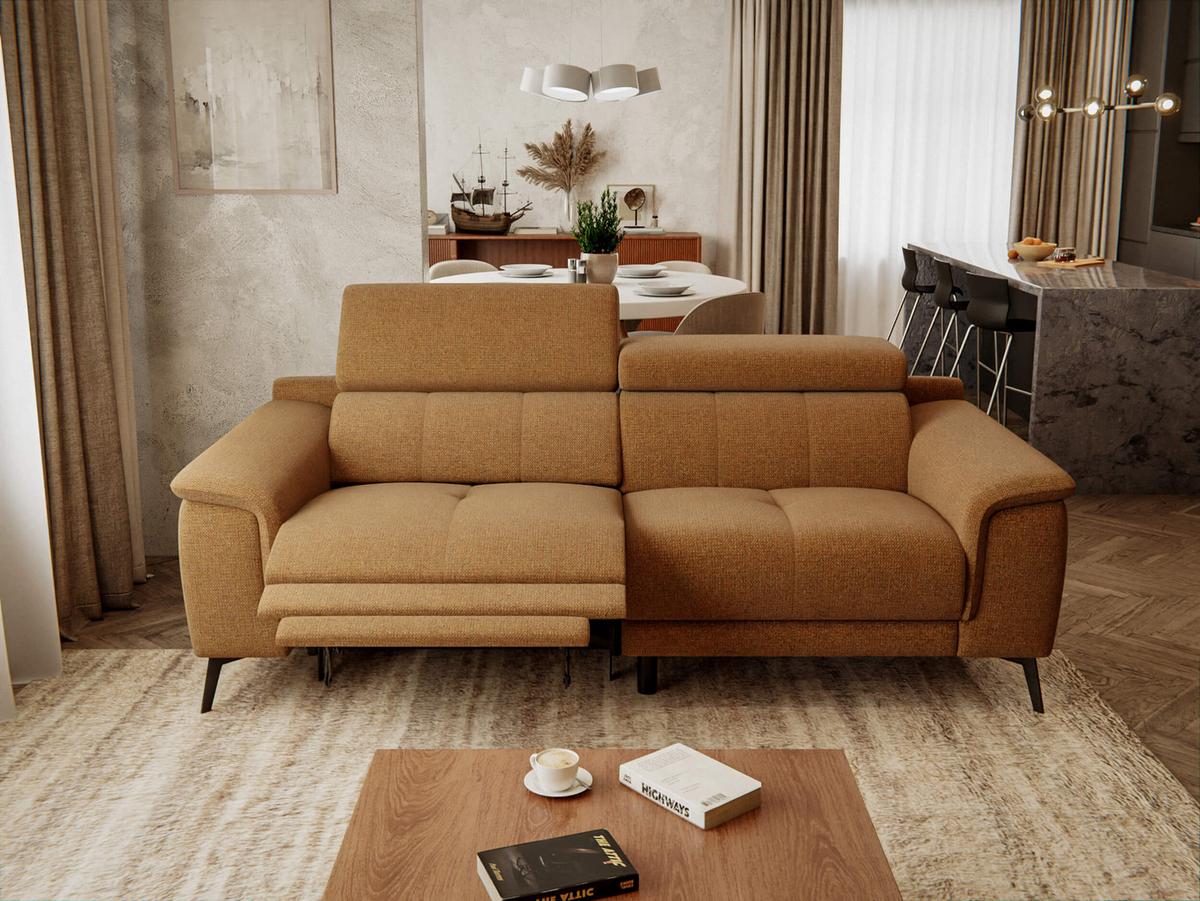 RELAXSOFA FIERO 3-Sitzer mit 1 Relaxfunktion, orange - Schwarz/Orange, Holzwerkstoff/Textil (212/82/103cm) - Wozimo