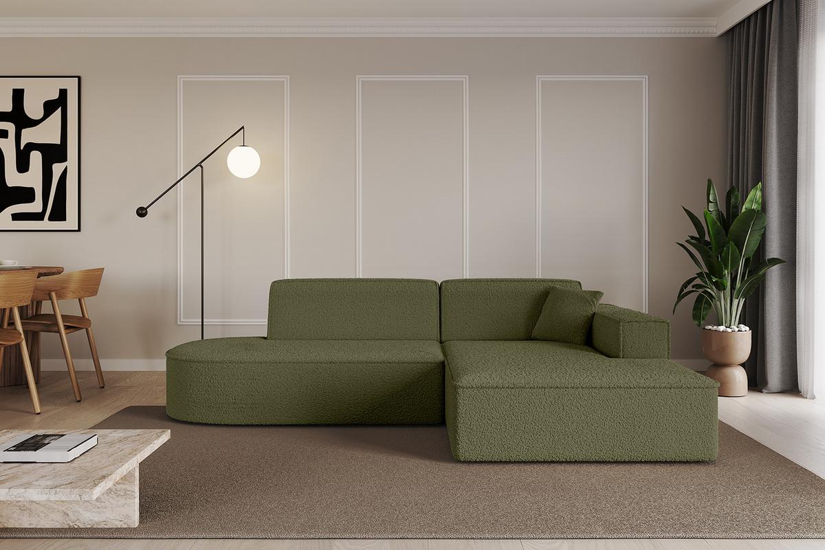 ECKSOFA Ottomane Rechts IREA-L1-v4 - 232x165x77 cm Grün - Platinfarben/Olivgrün, Holzwerkstoff/Textil (232/165cm) - ALTDECOR