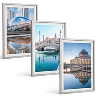 BILDER SET 3er Set - 40x60 cm Silberner Rahmen - Architektur von Städten am Wasser - Silberfarben, Kunststoff (40/60cm) - TULUP