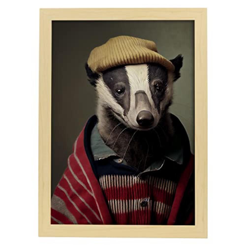POSTER Dachs In Voller Farbe Fotostil A3 Rahmen Aus Hellem Holz - Beige, Papier (29.7/5/42cm) - Nacnic