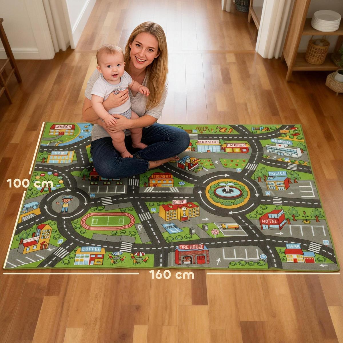 KRABBELMATTE Baby, Spielmatte 160x100cm Krabbeldecke mit Rutschfester Unterseite - Grau, Textil - AIYAPLAY
