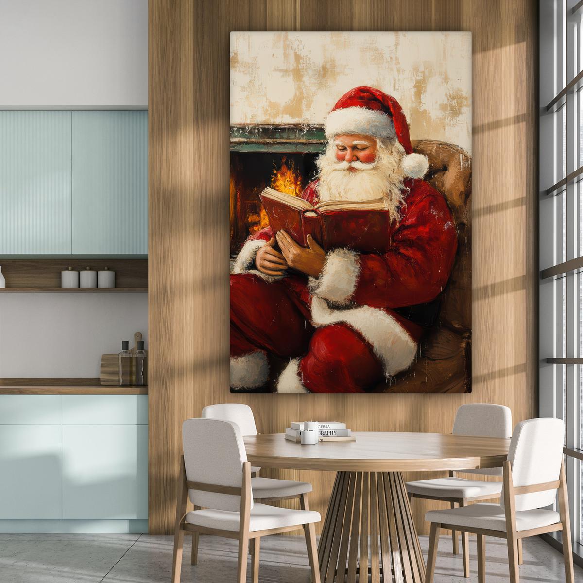 LEINWANDBILD Weihnachten - Weihnachtsmann - Winter - Open Fireside Deko Groß 90x140 cm - Dunkelrot, Textil (90/140cm) - MuchoWow