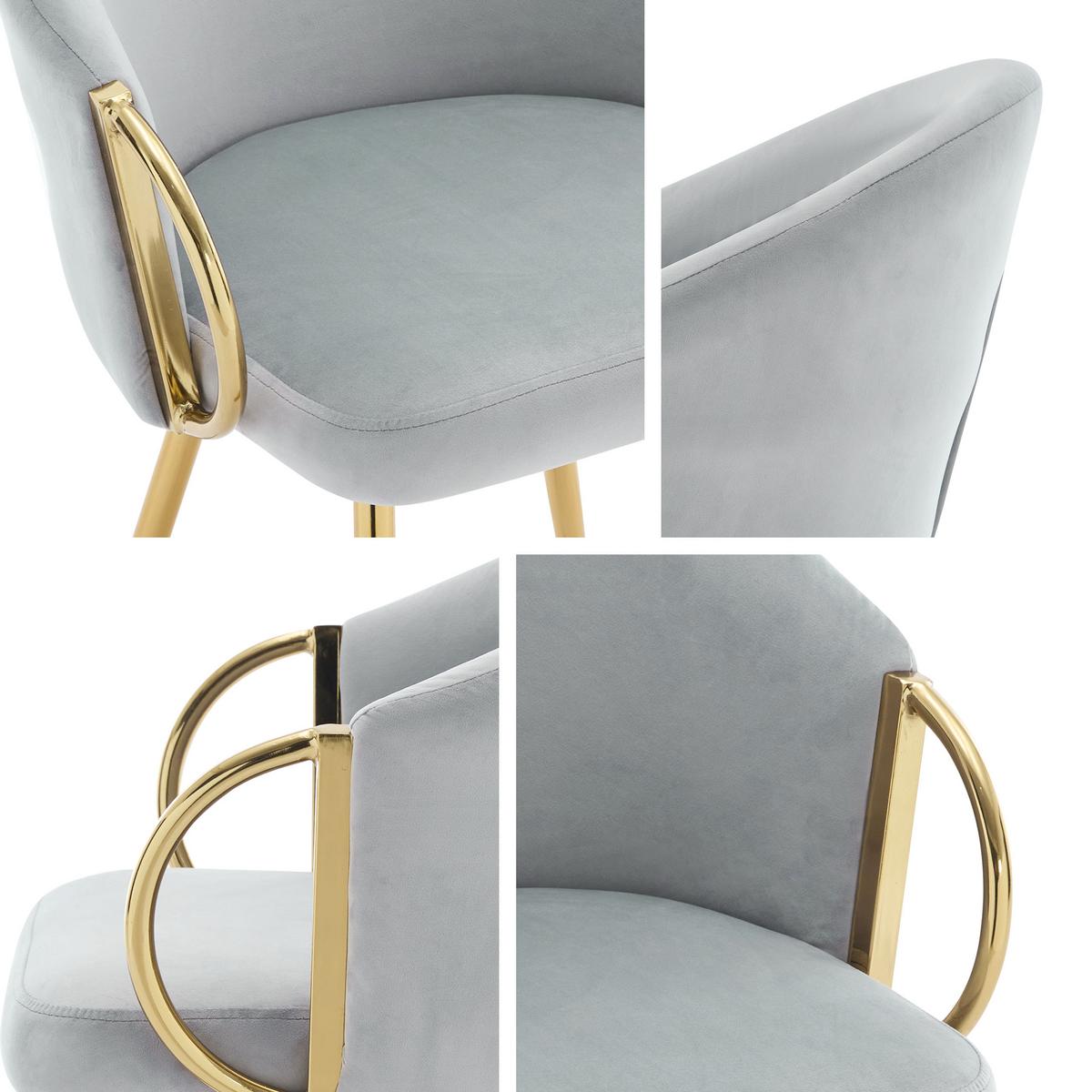 STUHL 2er-Set Muz DC-1171 (2 Stück in Samt) - Goldfarben/Grau, Textil/Metall (54/76/41cm) - MIRJAN24