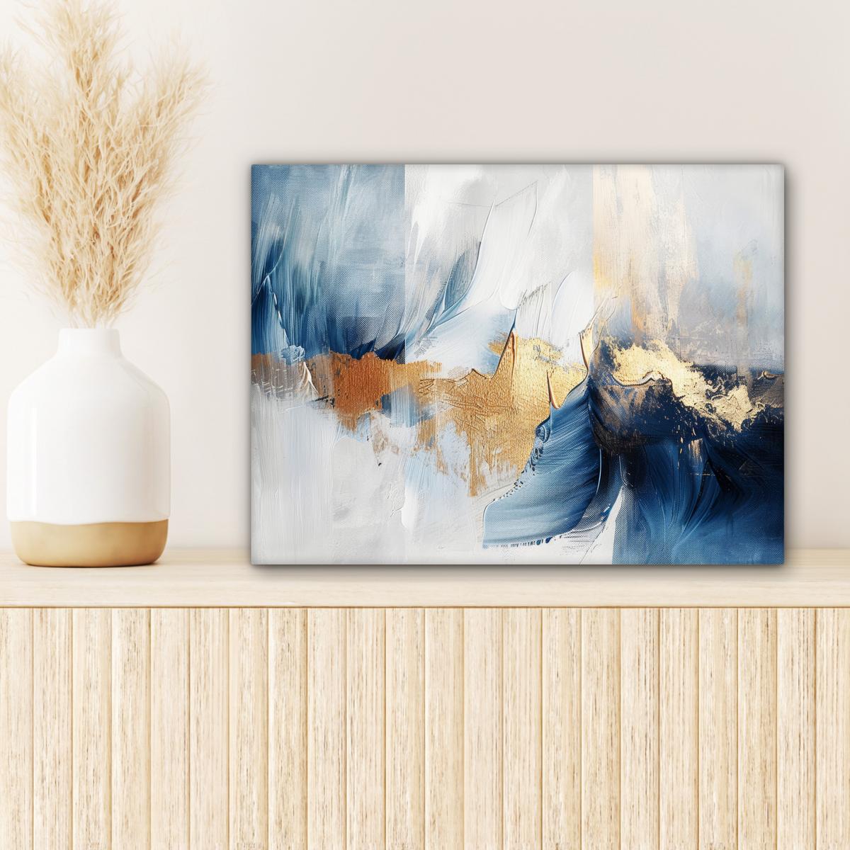 LEINWANDBILD Gold - Blau - Aquarell - Kunst - Modern Wandbild 40x30 cm - Hellblau, Textil (40/30cm) - MuchoWow