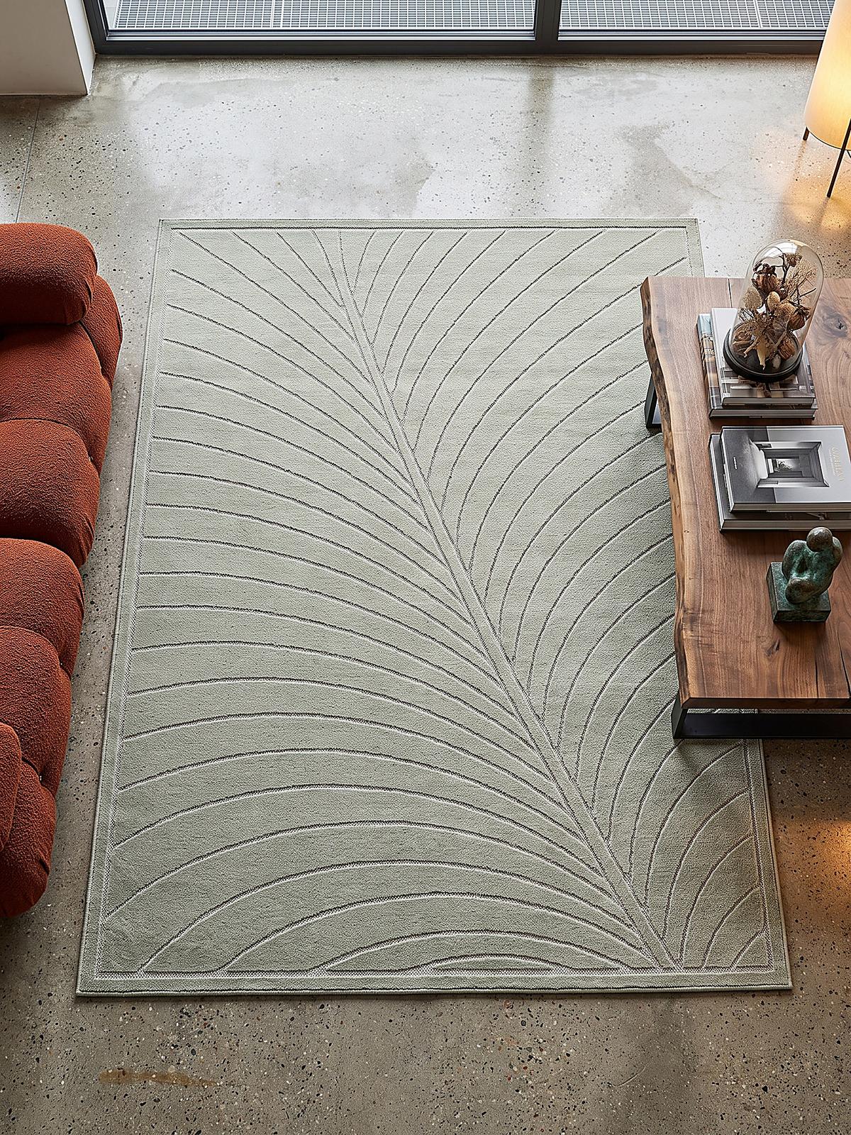 TEPPICH Outdoor, Fußbodenheizung-geeignet, mit Blattmotiv, aus Polypropylen, ENGADIN in Salbeigrün, 160 x 230 cm - Grün, Textil (160/230cm) - KADIMA DESIGN
