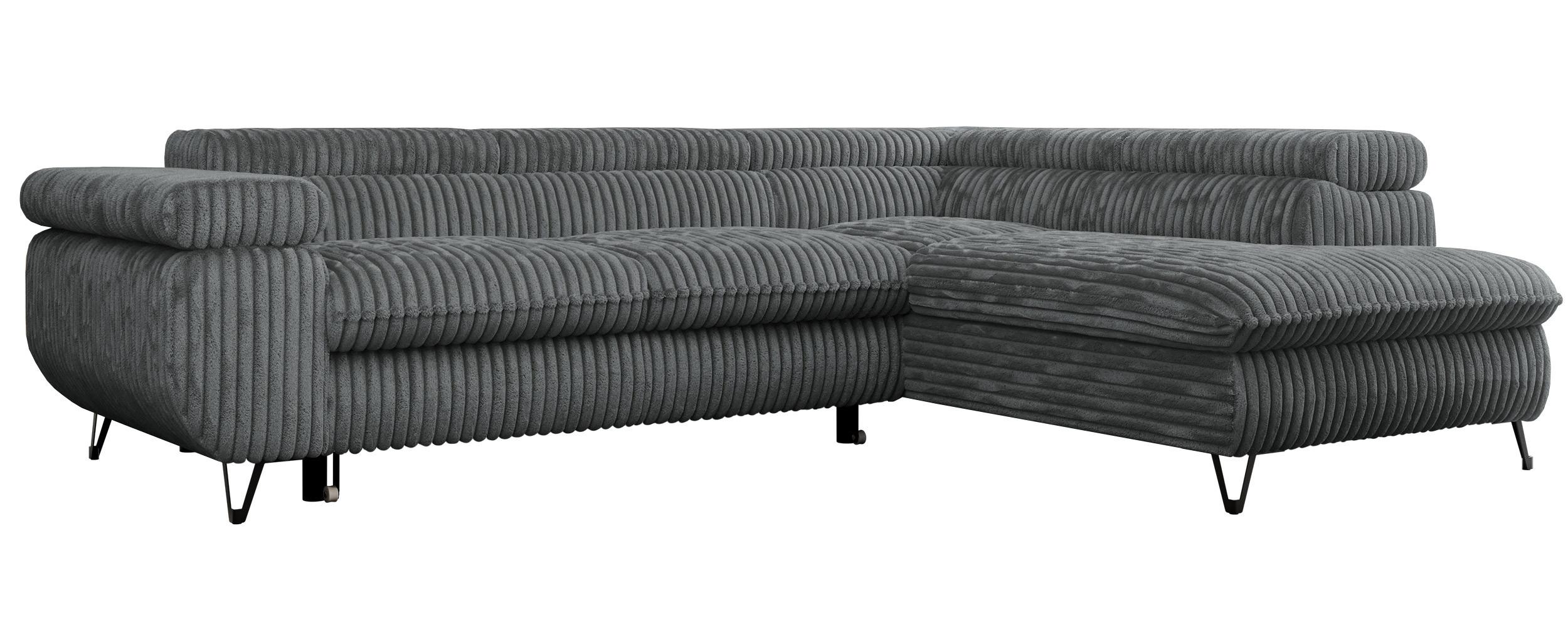 ECKSOFA PEDRO L Dunkelgrau Cord - Rechts Seite - Dunkelgrau/Schwarz, Textil/Metall (273/208cm) - MKS