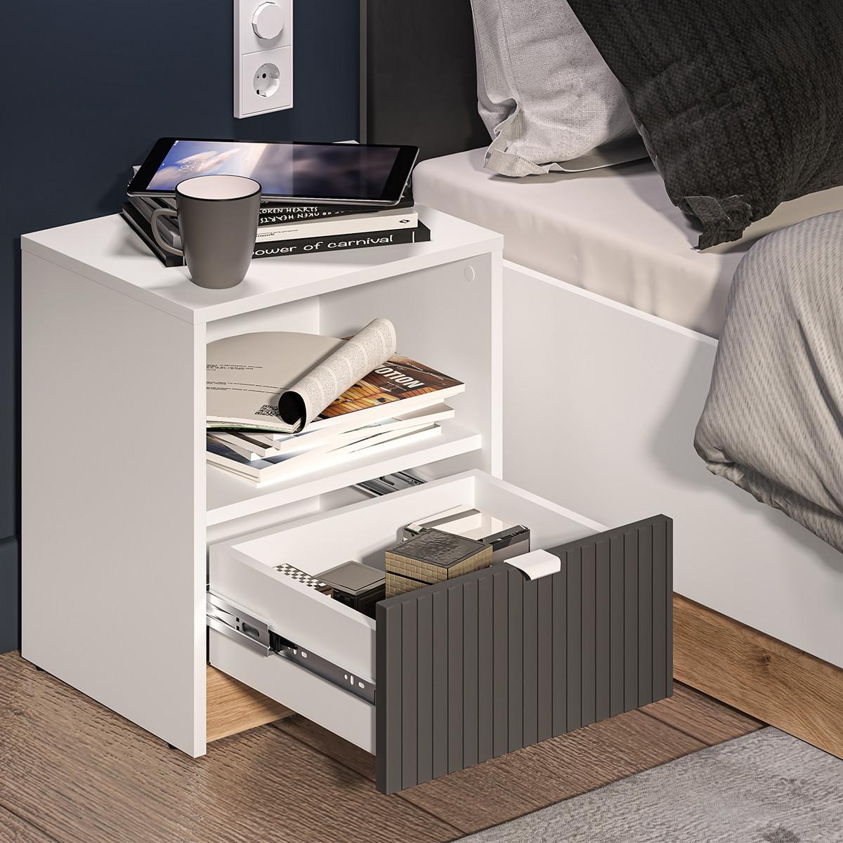 NACHTTISCH Ronan Weiß - Weiß, Holzwerkstoff (43/48/34cm) - Petits-meubles