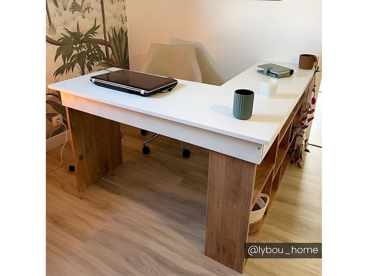 SCHREIBTISCH mit Aufbewahrungsregalen Holzdekor Kiefer 129/120/72 cm - Apfelbaumfarben, Holz/Holzwerkstoff (129/120/72cm) - Calicosy