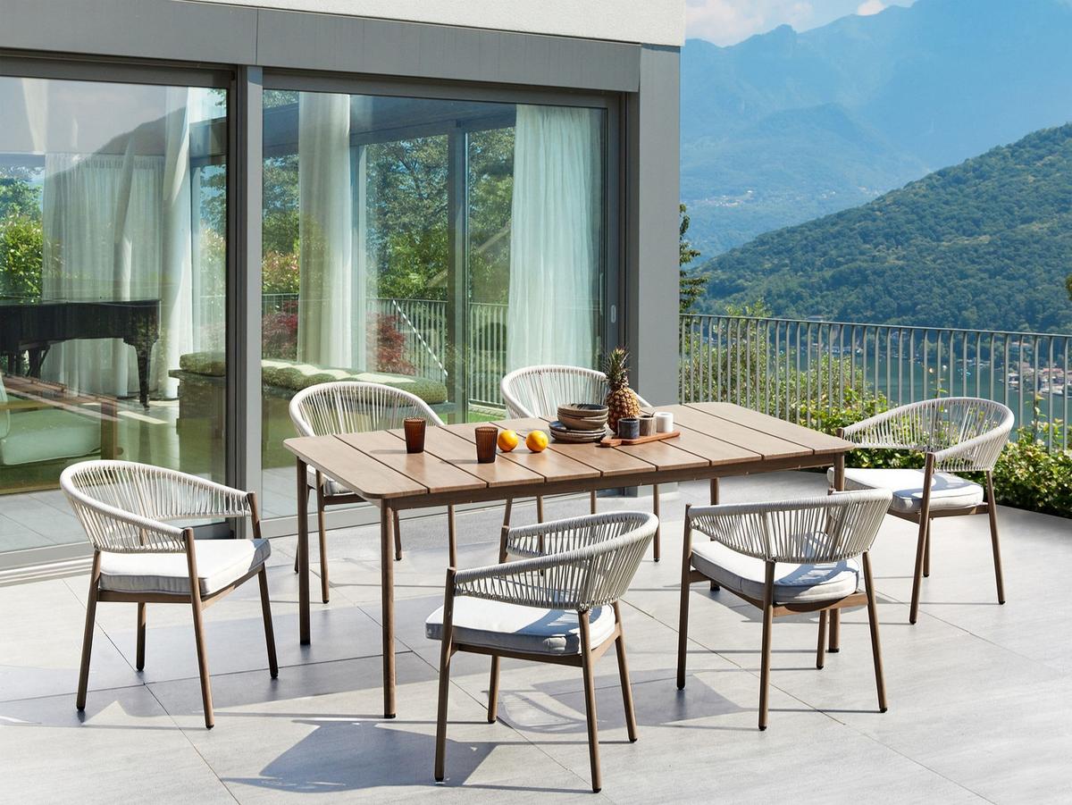 GARTENMÖBEL-SET 6-Sitzer Dunkler Holzfarbton Flavia - Dunkelbraun/Beige, Metall - Beliani