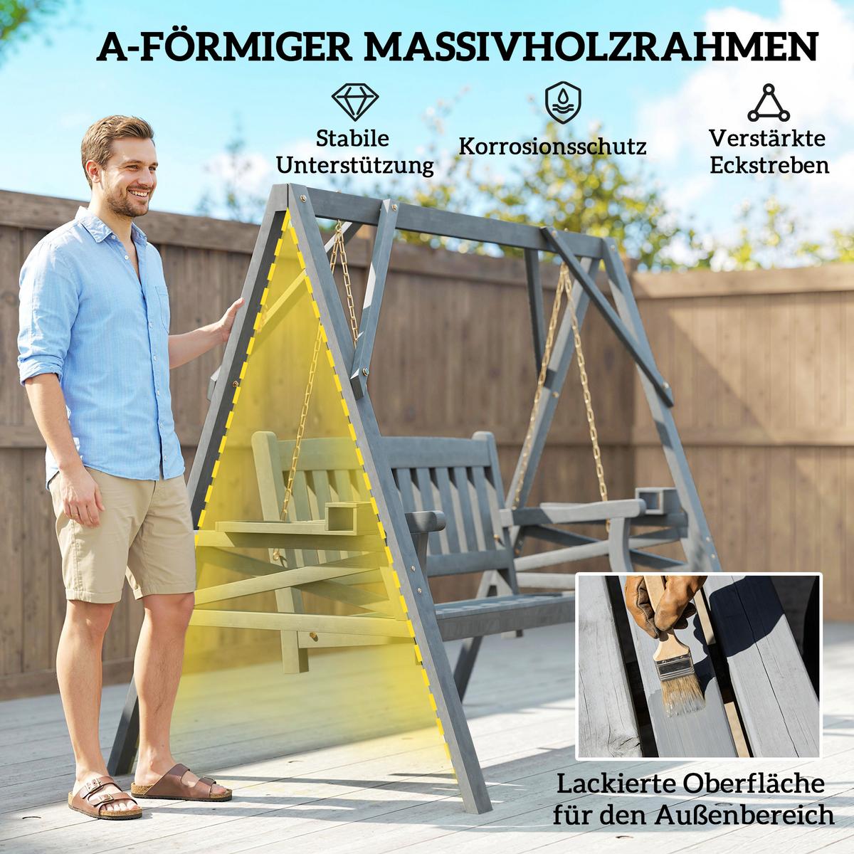SCHAUKELBANK Tannenholz Metall Grau - Grau, Holz (120/160/183cm) - Outsunny