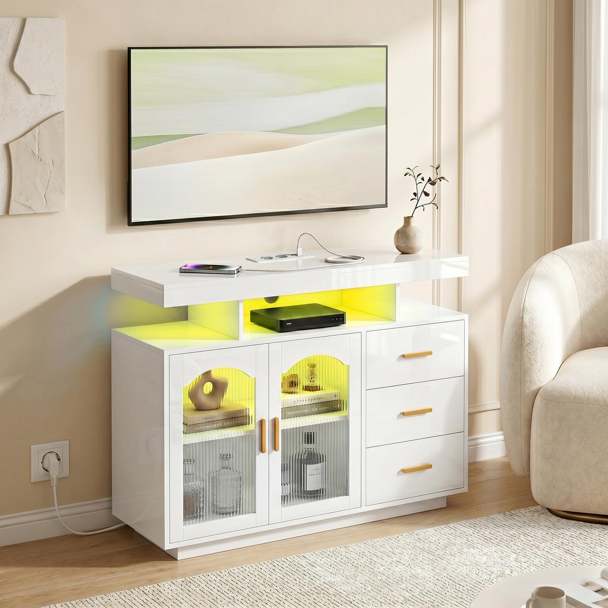 SIDEBOARD MDF Weiß - Weiß Hochglanz/Goldfarben, Holzwerkstoff/Metall (35/80/100cm) - HOMCOM