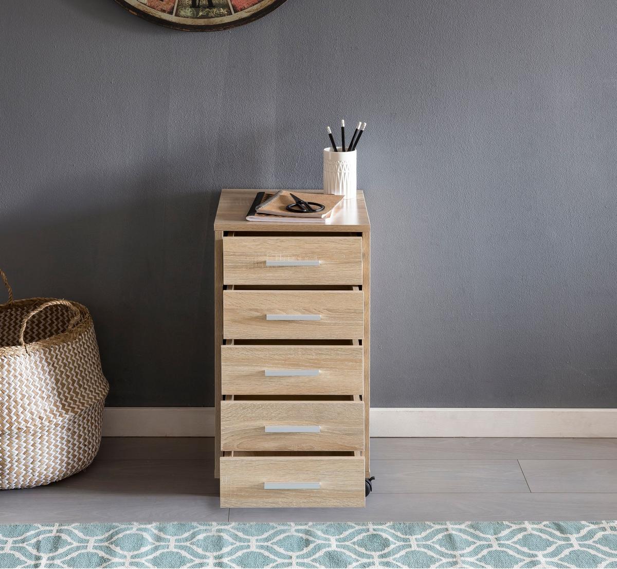 SCHUBLADENSCHRANK Holz 5 Schubladen Mit Rollen ITTER, Beige 33x38x63 cm - Beige/Schwarz, Holz/Kunststoff (33/63/38cm) - KADIMA DESIGN