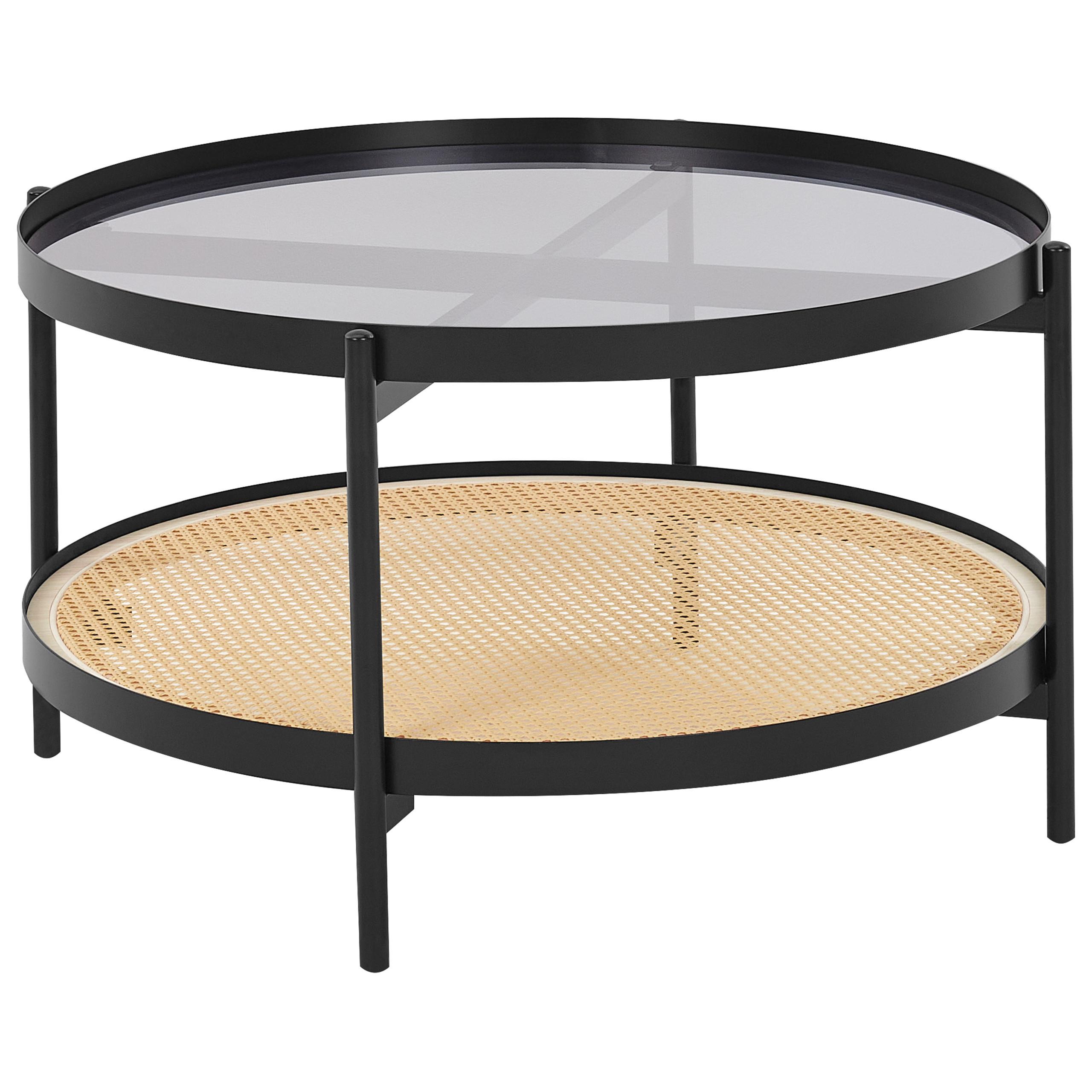 COUCHTISCH Schwarz/Heller Holzfarbton Reno - Hellbraun/Schwarz, Glas/Holzwerkstoff (80/80/45cm) - Beliani