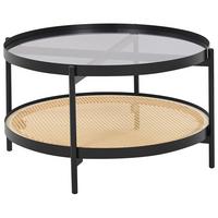 COUCHTISCH Schwarz/Heller Holzfarbton Reno - Hellbraun/Schwarz, Glas/Holzwerkstoff (80/80/45cm) - Beliani