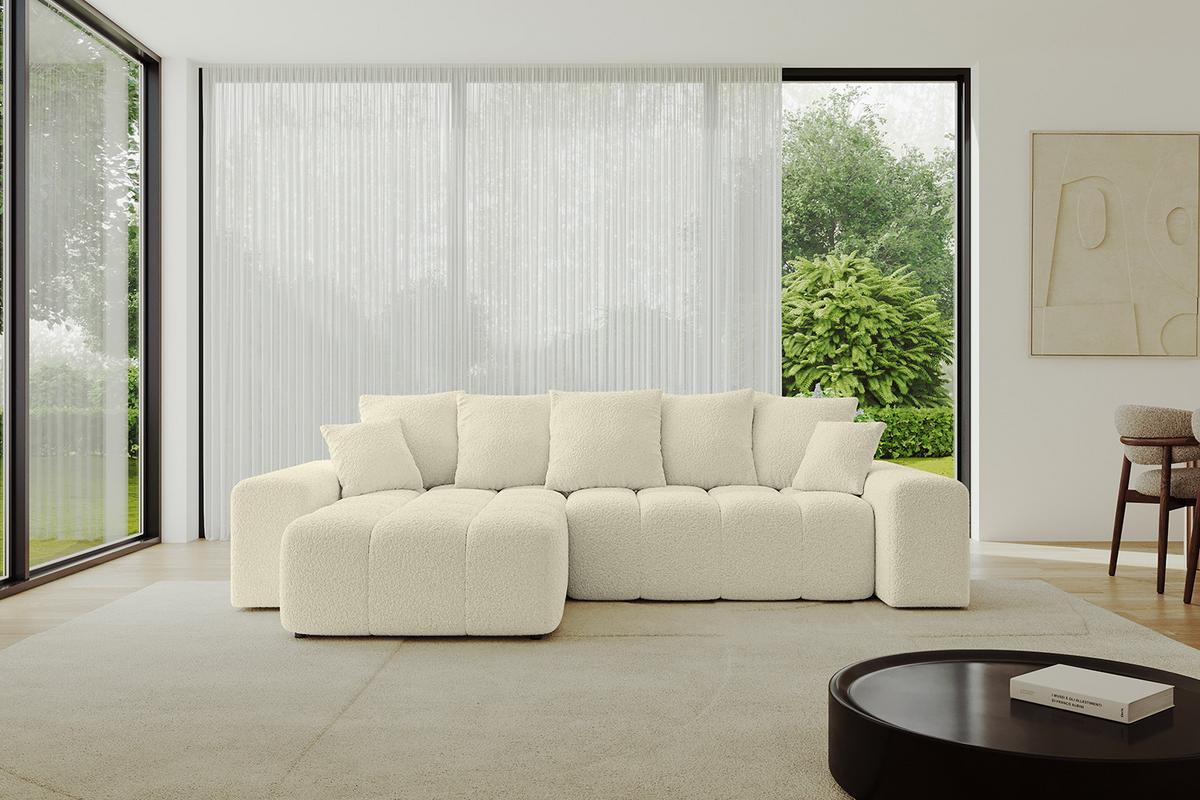 ECKSOFA Ottomane links ENIL-L 297x189x68 Beige Bouclé - Hellbraun/Creme, Holzwerkstoff/Kunststoff (297/189cm) - ALTDECOR
