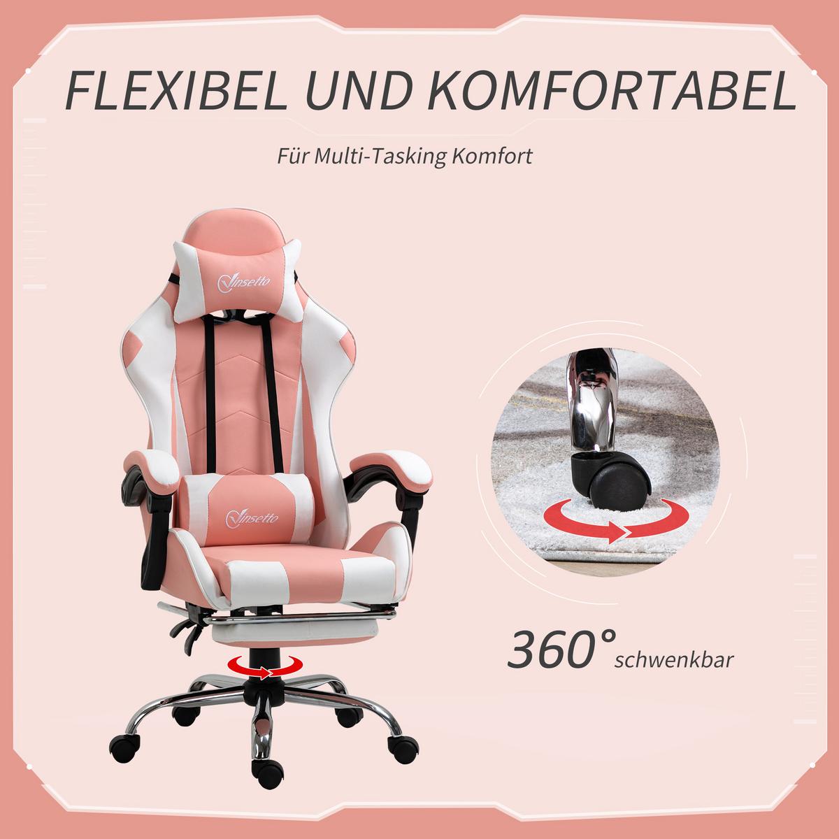 GAMINGSTUHL, Kunstleder, PVC, Rosa+Weiß - Multicolor, Kunststoff (67/127/64cm) - Vinsetto