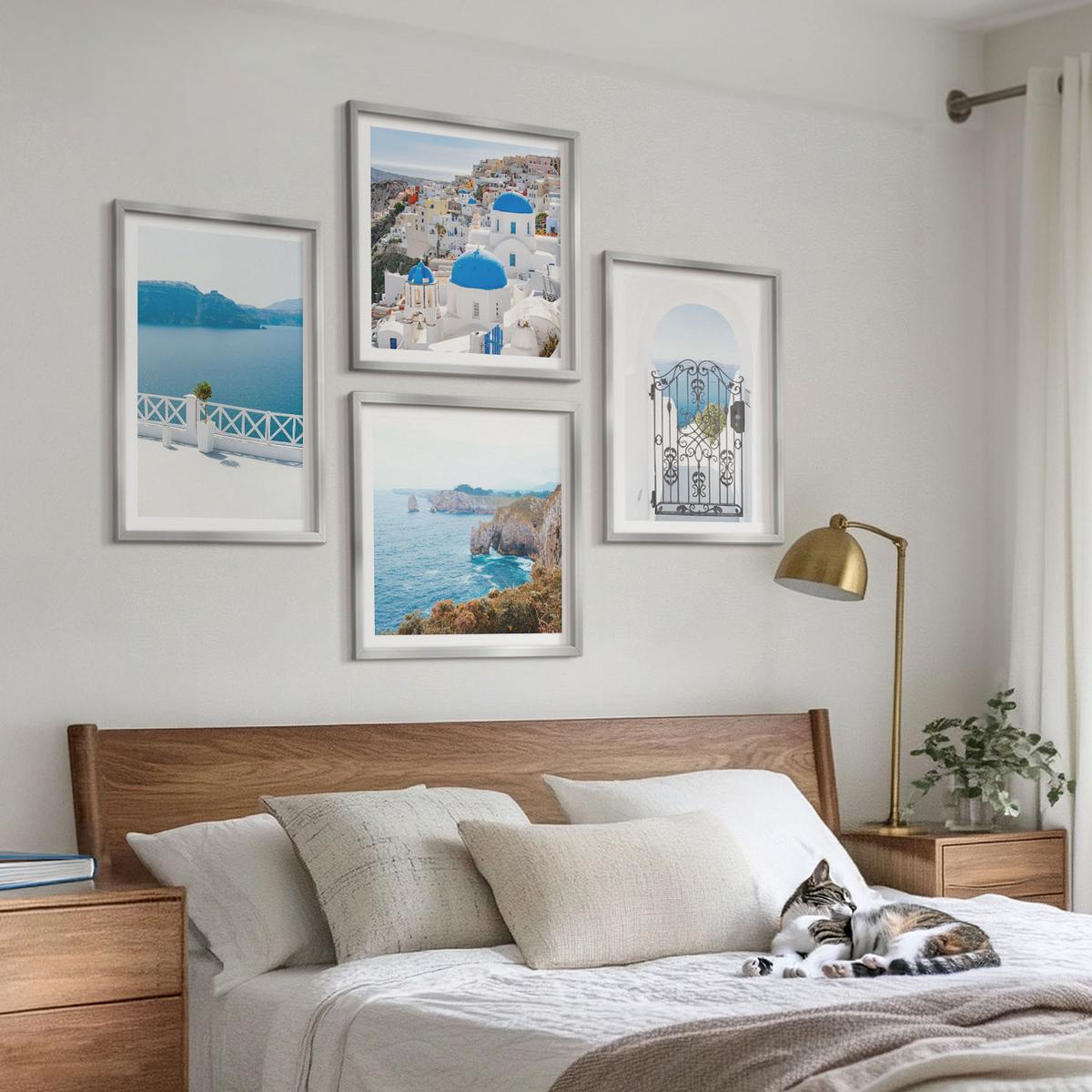 BILDER SET 4er Set - 50x50 cm & 40x60 cm Silberner Rahmen - Meeresarchitektur Griechenlands - Silberfarben, Kunststoff (50/50cm) - TULUP